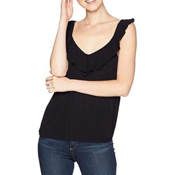 O’Neill NWT Black Geneva Ruffle Flutter Sleeve Textured Elastic Waist Cami Top S - Picture 1 of 3